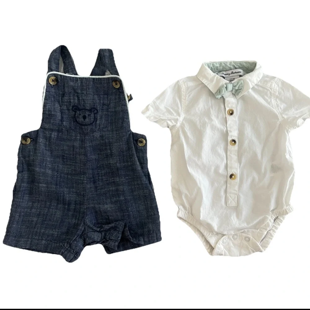 Tommy Bahama Boys Outfit 0-3months Shirt Shorts Overalls Blue (0637)